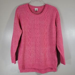 CABI Elsa bubblegum pink Barbiecore soft cotton blend cable knit popover sweater